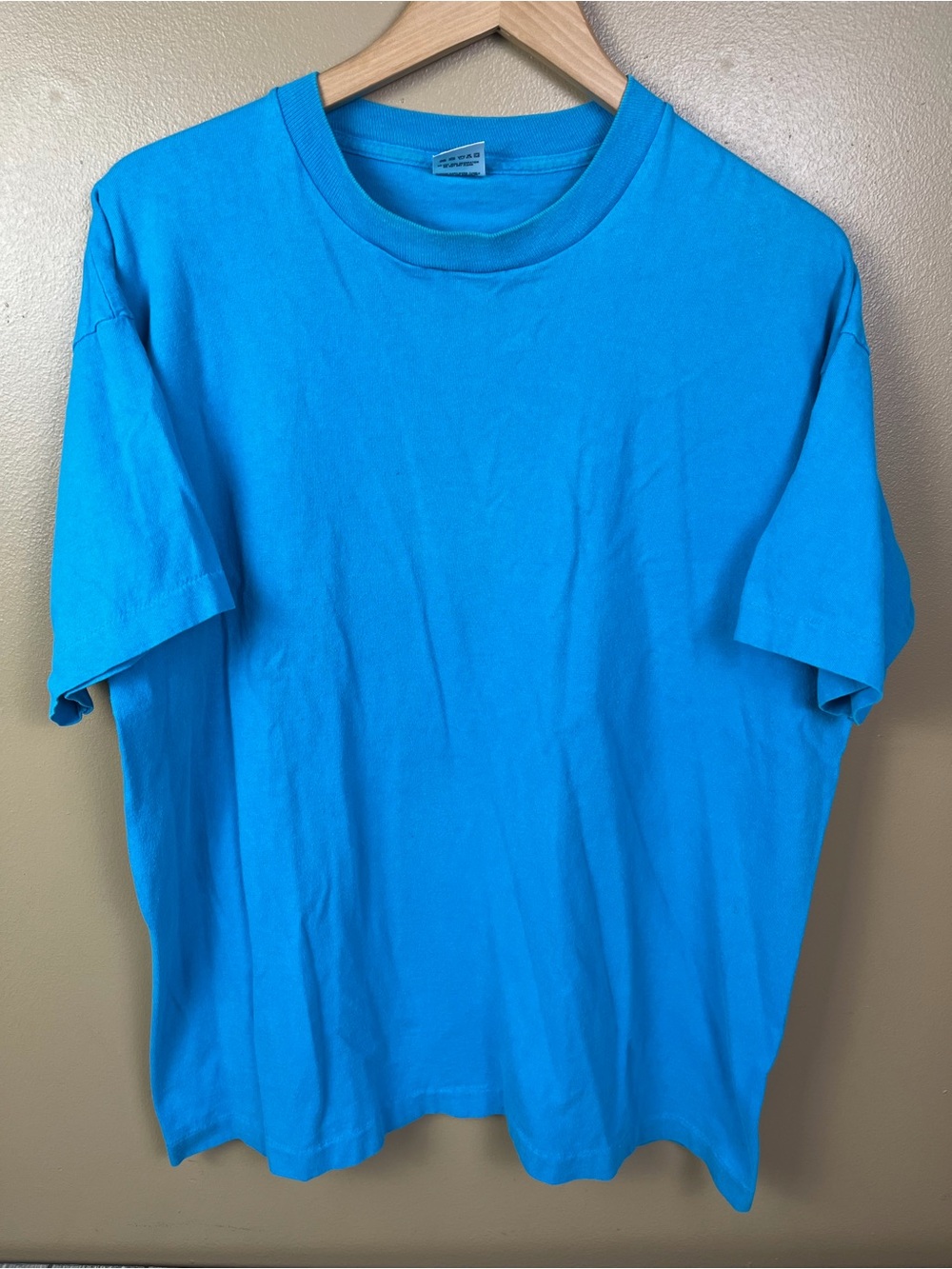 Vintage Fruit of the Loom Short Sleeve Blank Tee Bright Blue XL 100% Cotton
